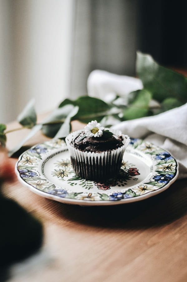 An elegant chocolate dessert plated on fine china