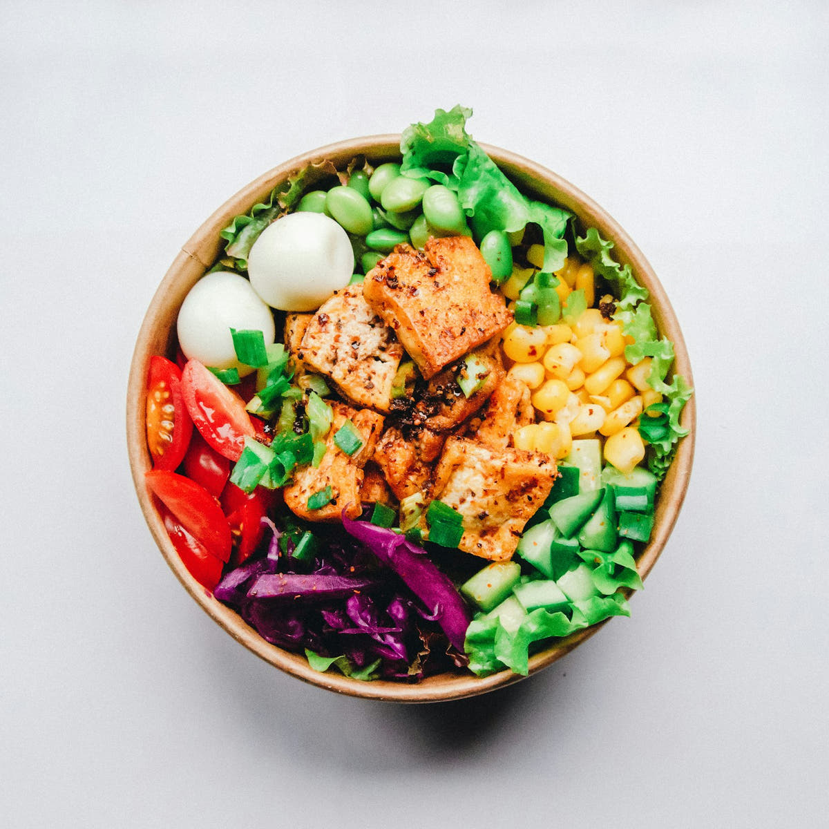 A vibrant low-calorie grain and salad bowl