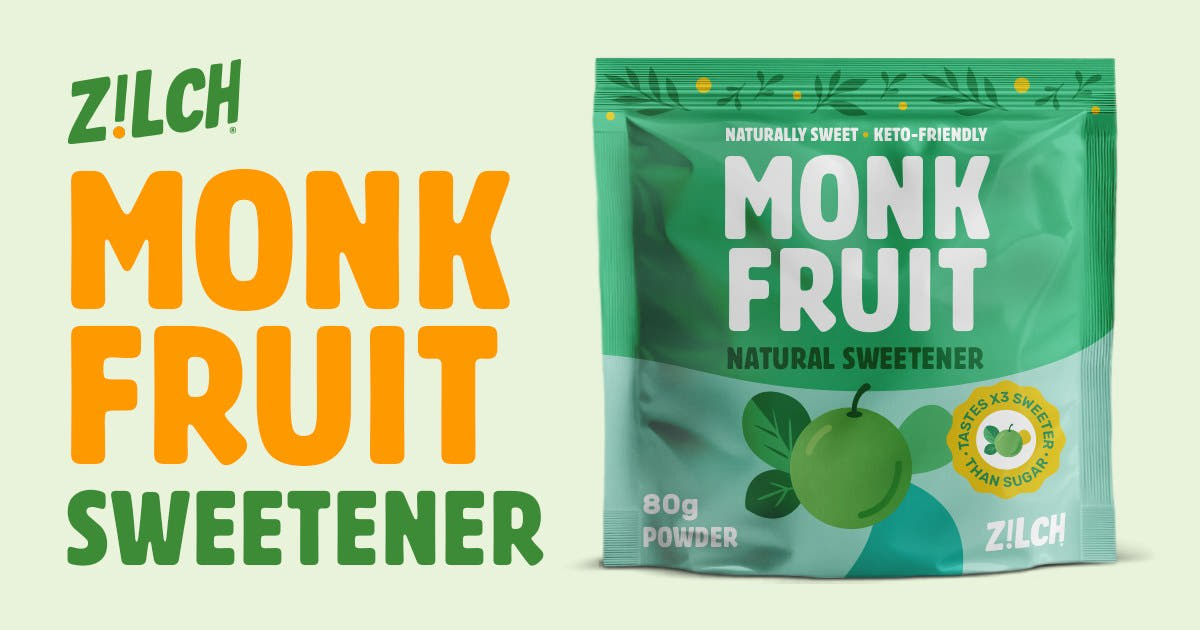 A pouch of Zilch monk fruit natural sweetener powder